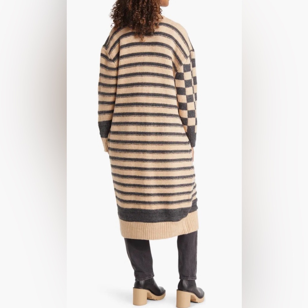 Altar’d State M Checkerboard Striped Longline Duster Cardigan Sweater NWT - Picture 2 of 13